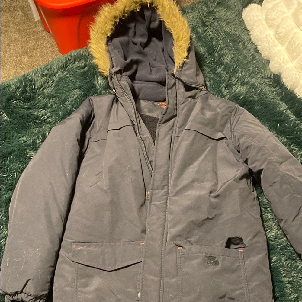 Navy Parka with Faux Fur Hood